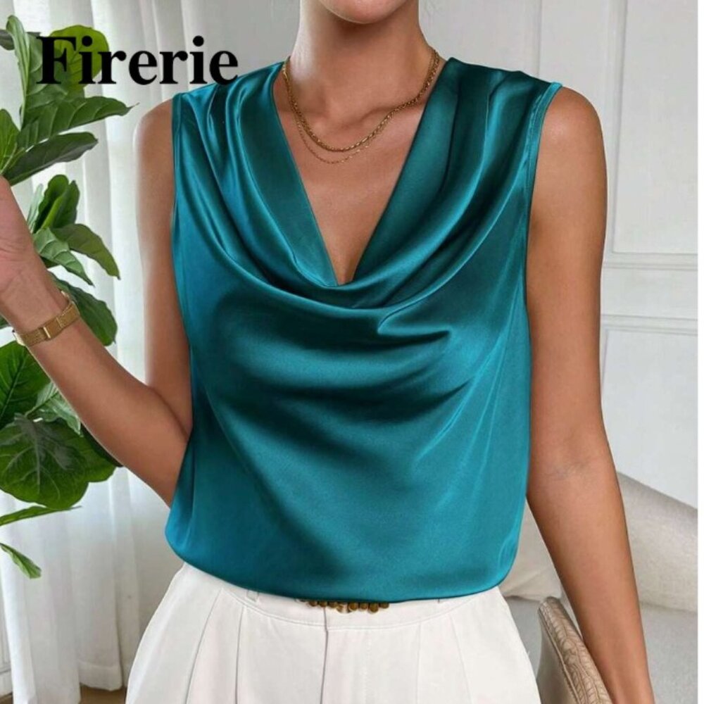 Teal Satin Draped Blouse